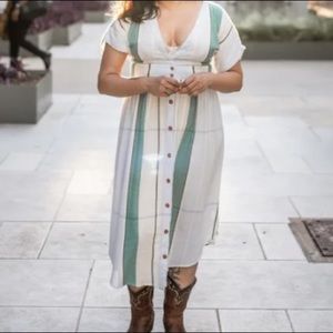 Reid Light Blue Multi Stripe Button-up Midi Dress M Medium Lulu’s O’Neill